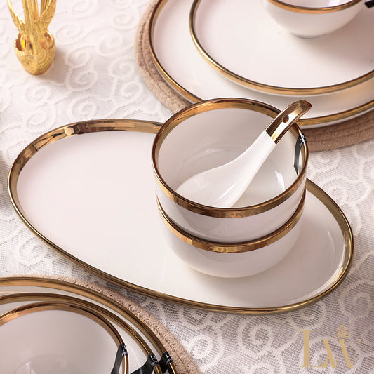 Ceramic Pearl White Gold 35 Piece Dinner Set