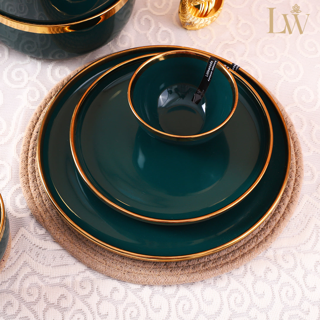 Ceramic Emerald Green Gold 35 Piece Dinner Set