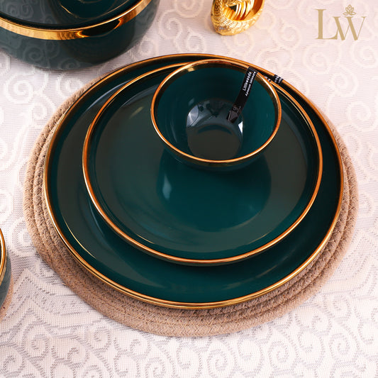 Ceramic Emerald Green Gold 35 Piece Dinner Set