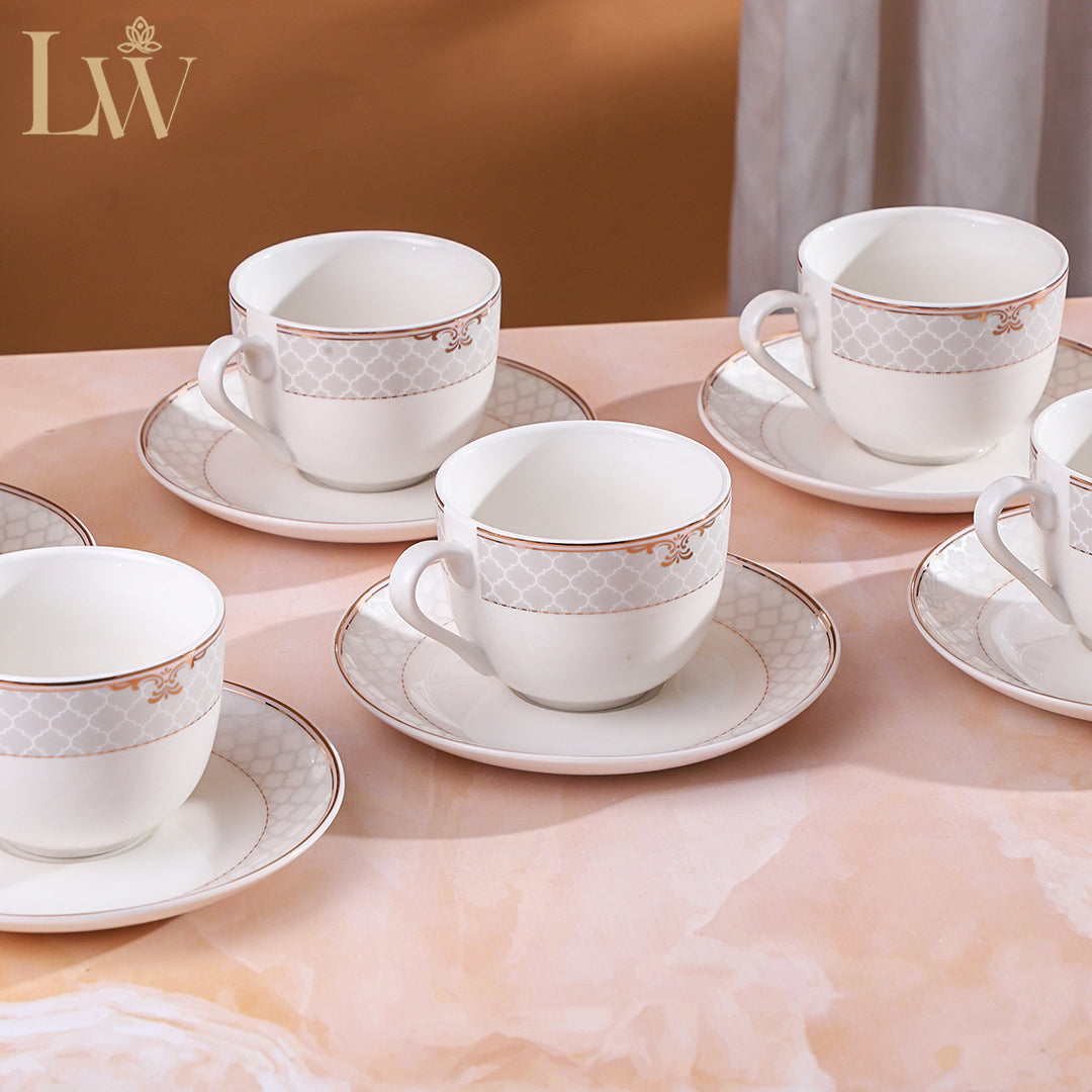 Ivory Rose Grey Cup Saucer (Set of 6)
