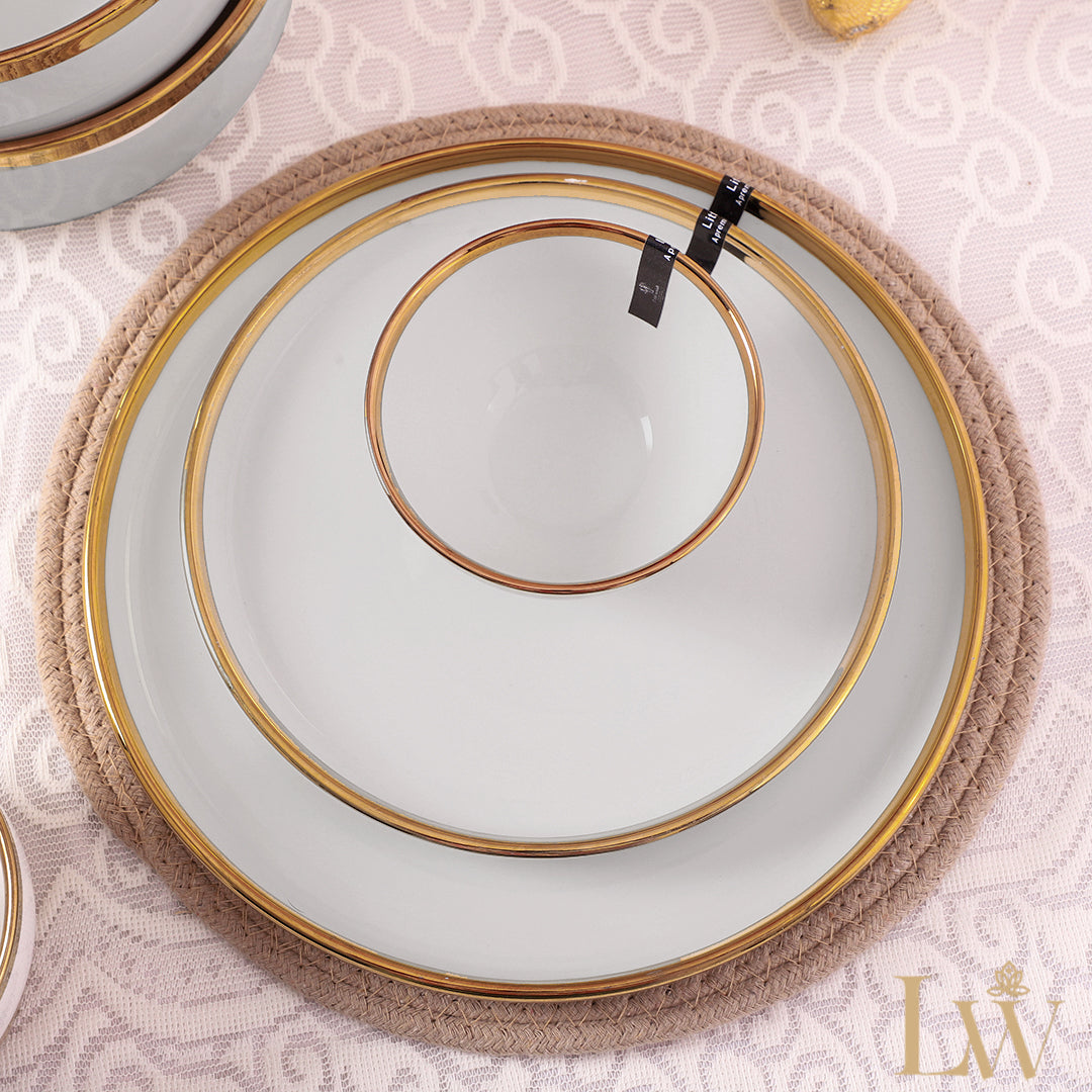 Ceramic Pearl White Gold 35 Piece Dinner Set