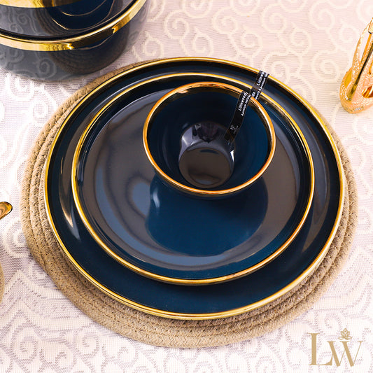 Ceramic Navy Blue Gold 35 Piece DInner Set
