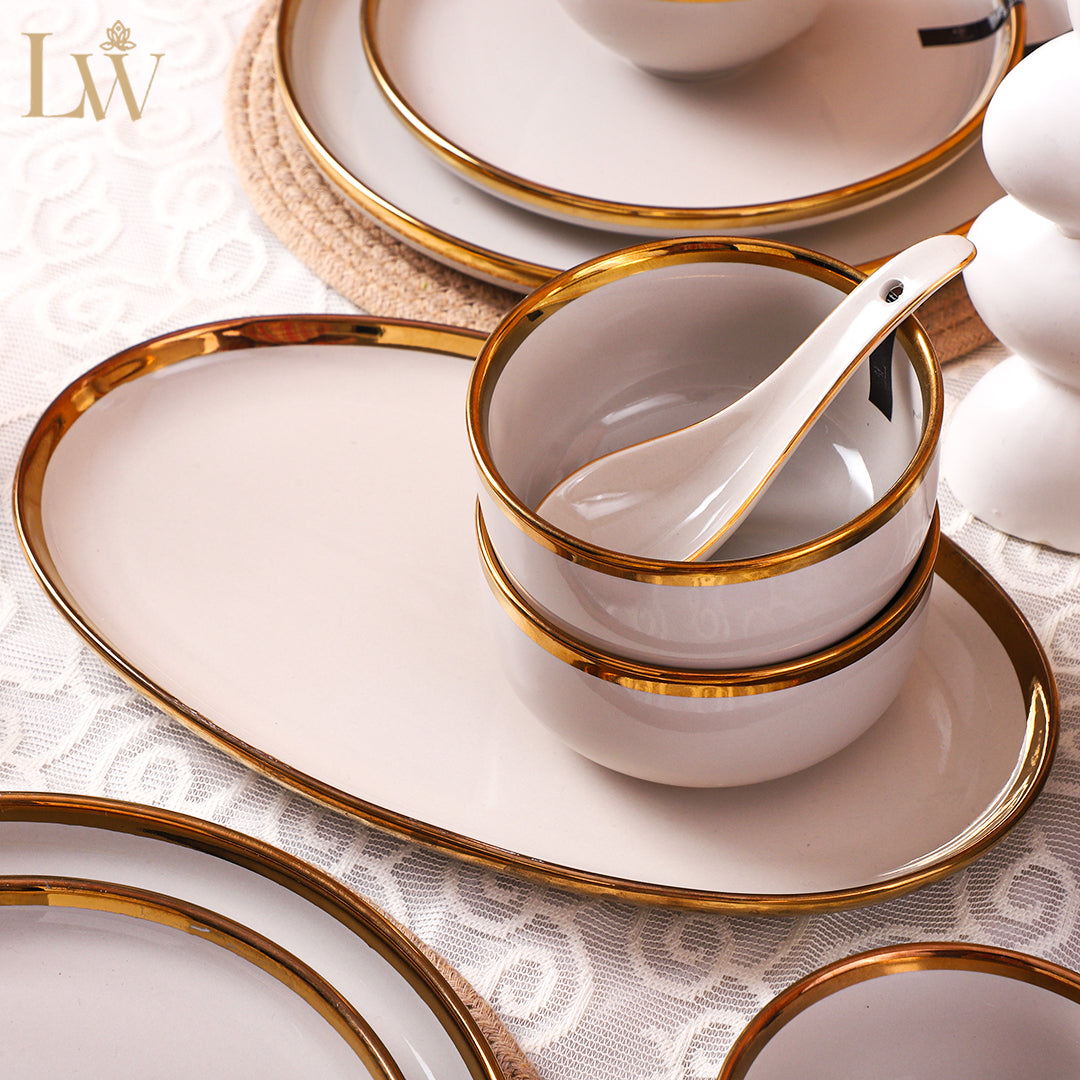 Ceramic Marble Grey Gold 35 Piece Dinner Set