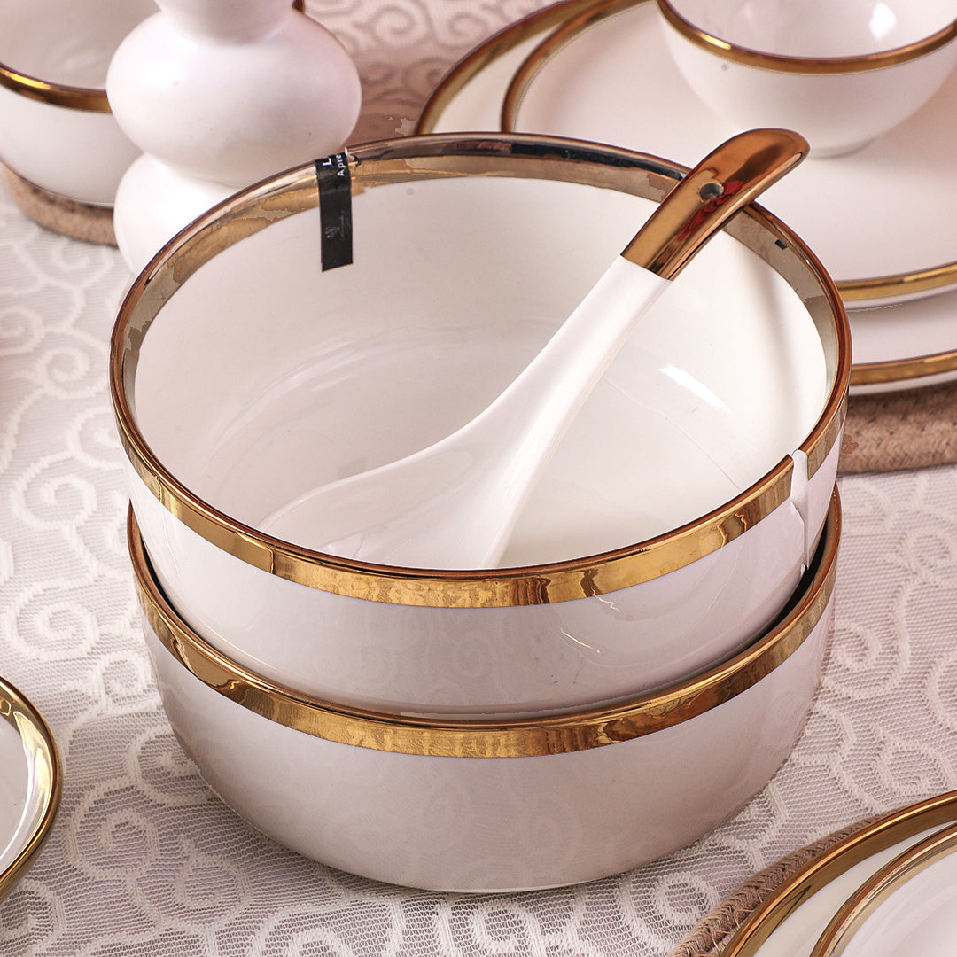 Ceramic Pearl White Gold 35 Piece Dinner Set