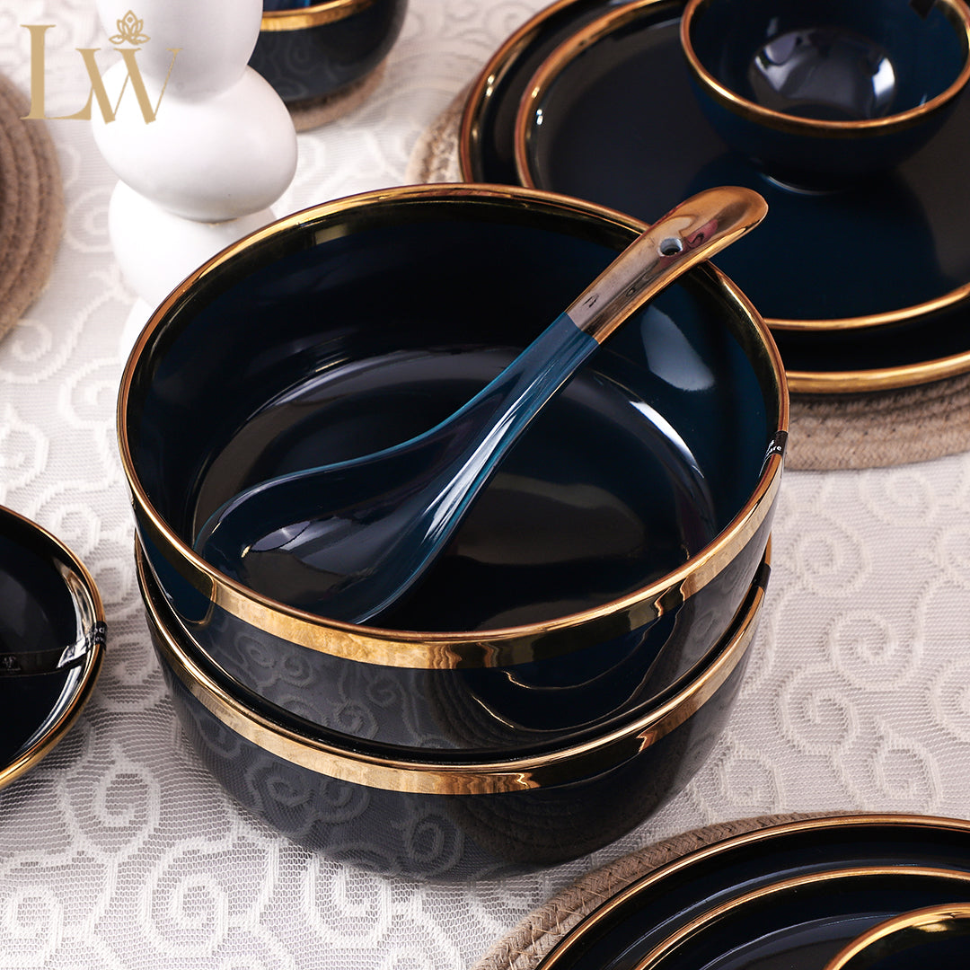 Ceramic Navy Blue Gold 35 Piece DInner Set