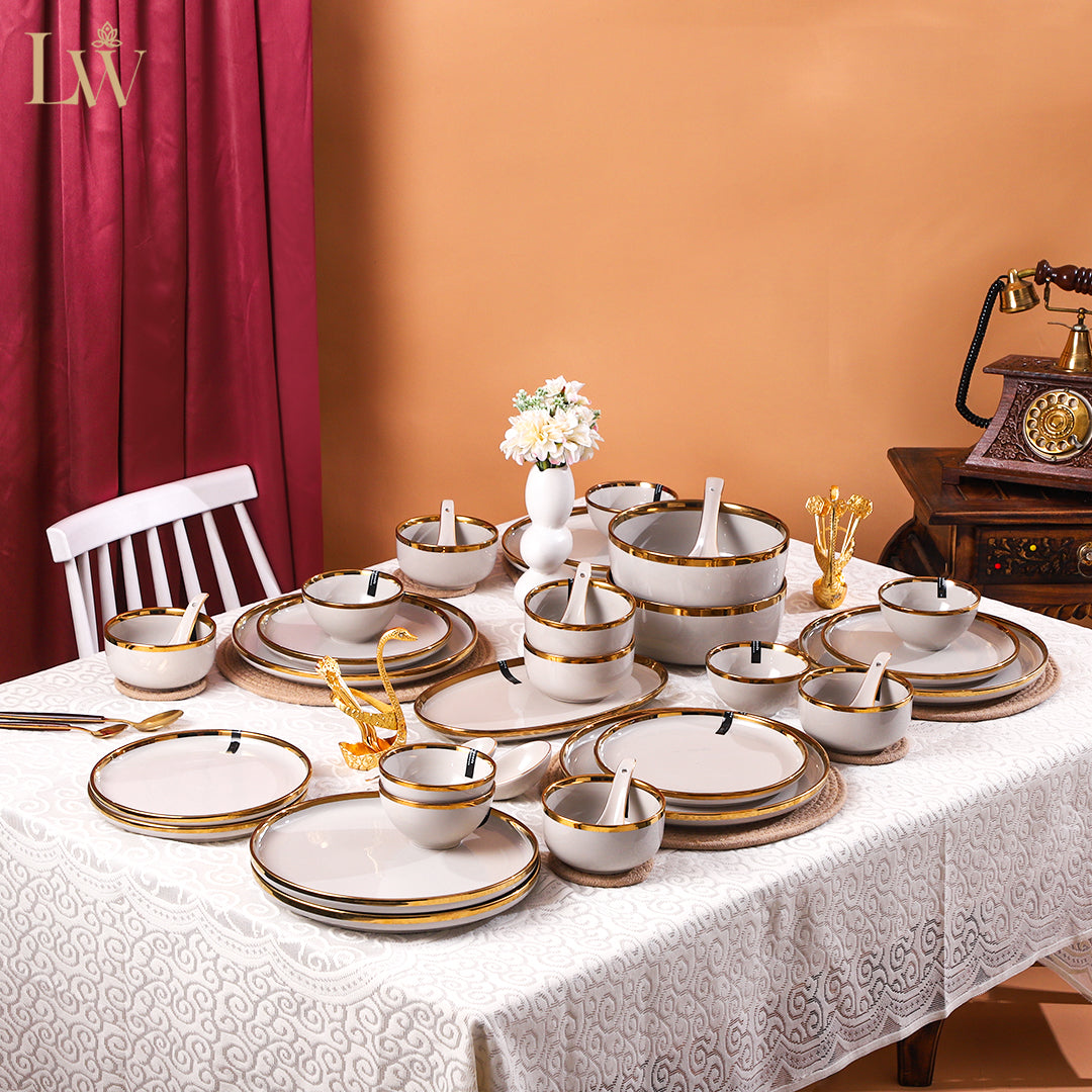 Ceramic Marble Grey Gold 35 Piece Dinner Set