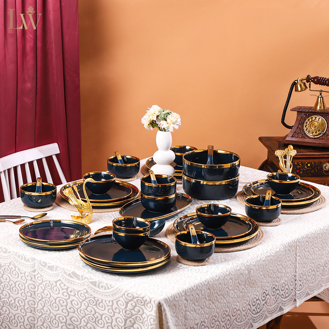 Ceramic Navy Blue Gold 35 Piece DInner Set