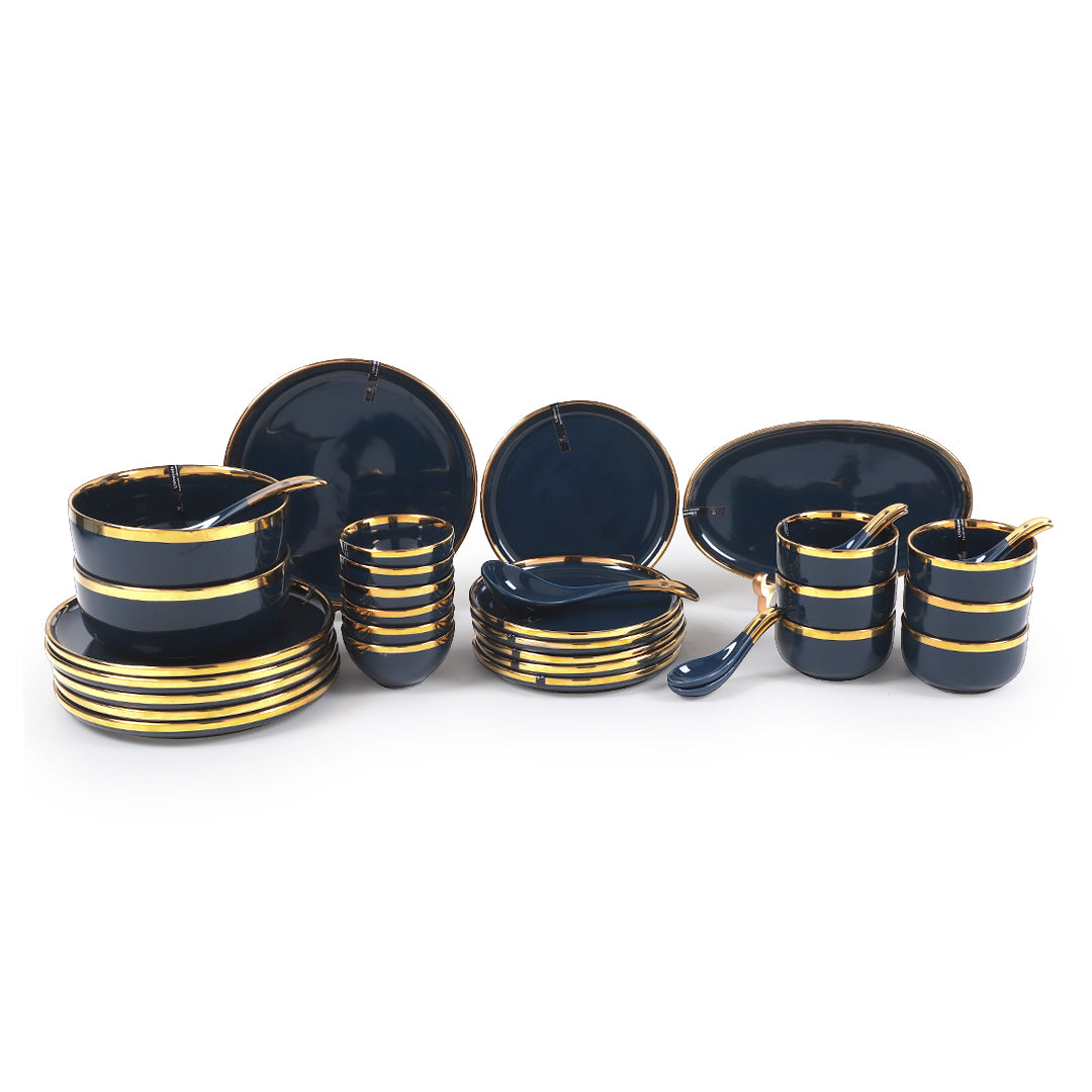 Ceramic Navy Blue Gold 35 Piece DInner Set