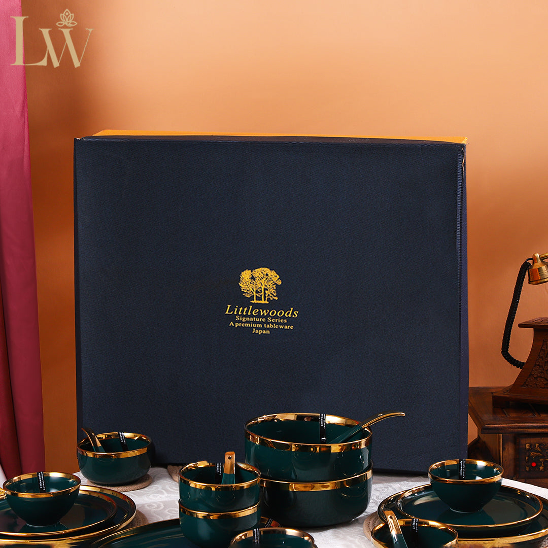 Ceramic Emerald Green Gold 35 Piece Dinner Set