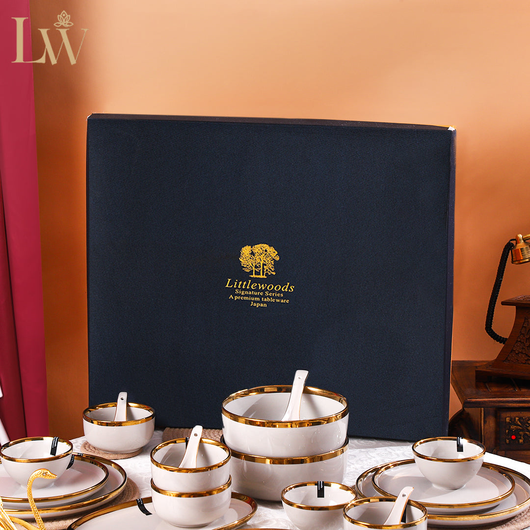 Ceramic Marble Grey Gold 35 Piece Dinner Set