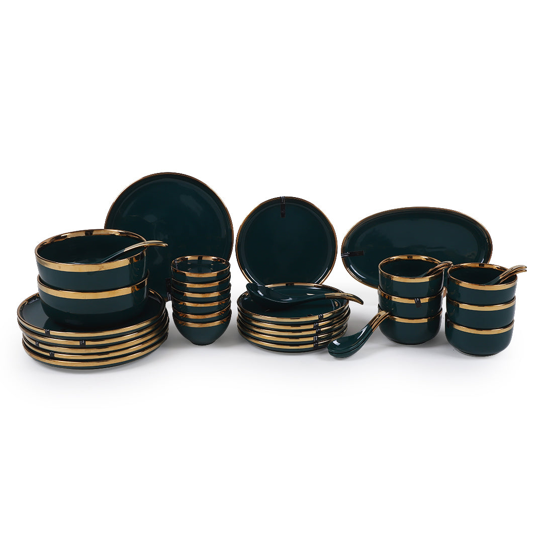 Ceramic Emerald Green Gold 35 Piece Dinner Set