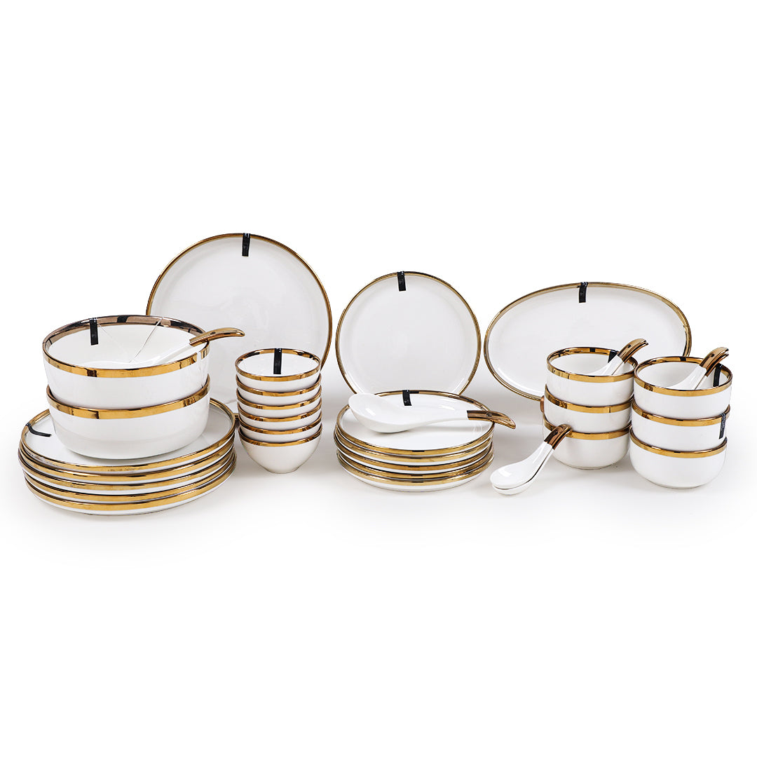 Ceramic Marble Grey Gold 35 Piece Dinner Set