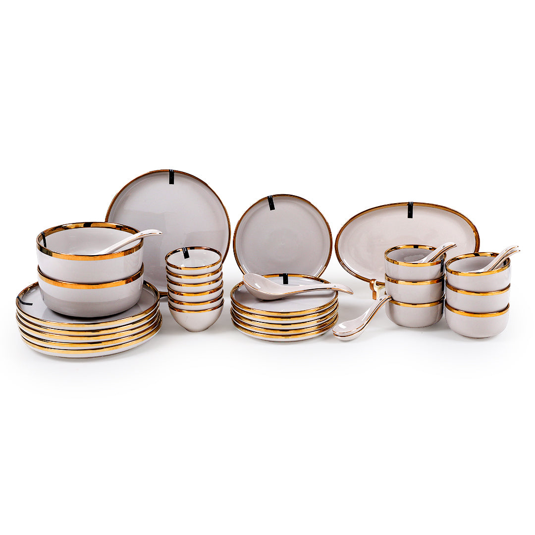 Ceramic Pearl White Gold 35 Piece Dinner Set