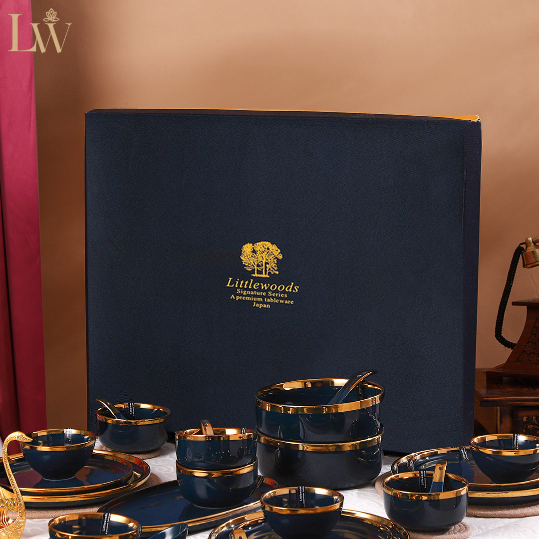 Ceramic Navy Blue Gold 35 Piece DInner Set